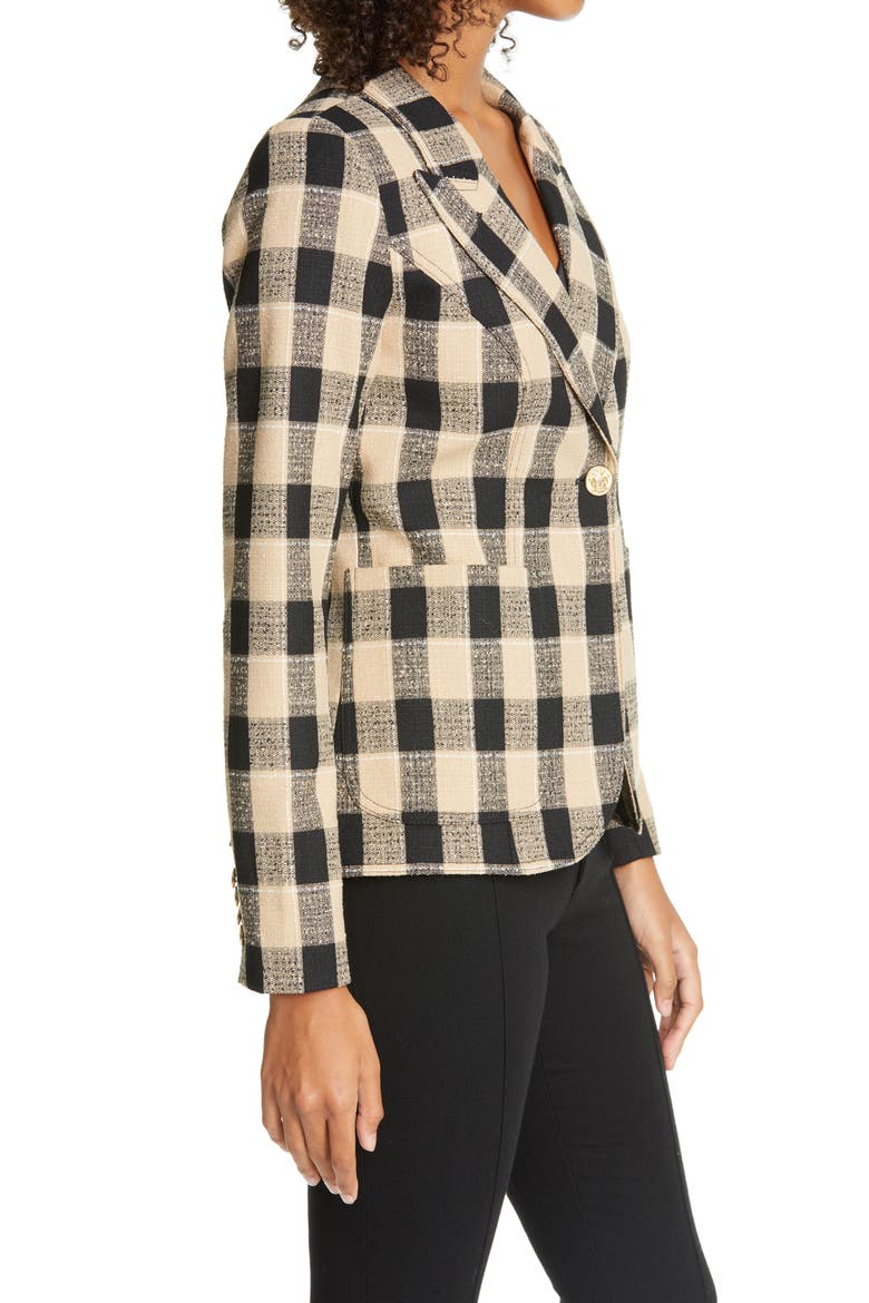 Duchess Plaid Cutaway Blazer, Alternate, color, BLACK/ TAN CHECK
