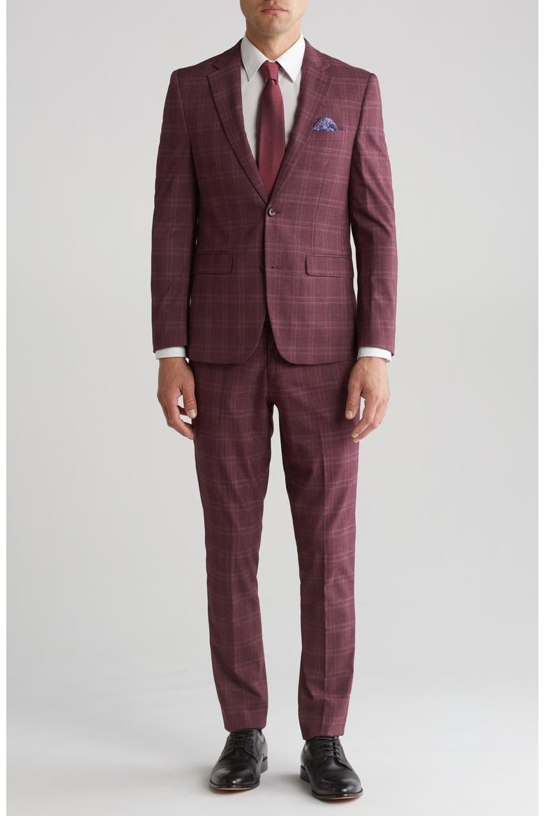 Soul Fancy Plaid Suit, Main, color, BURGUNDY