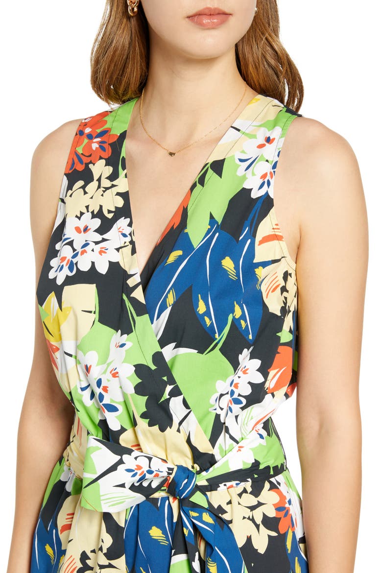 Sleeveless Poplin Romper, Alternate, color, LARGE BLACK MULTI TROPICAL