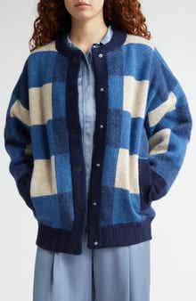 Stine Goya Gingham Check Knit Bomber Jacket