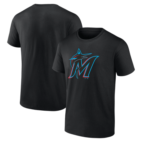 Men's Logo Athletic Black Miami Marlins Official Logo T-Shirt
