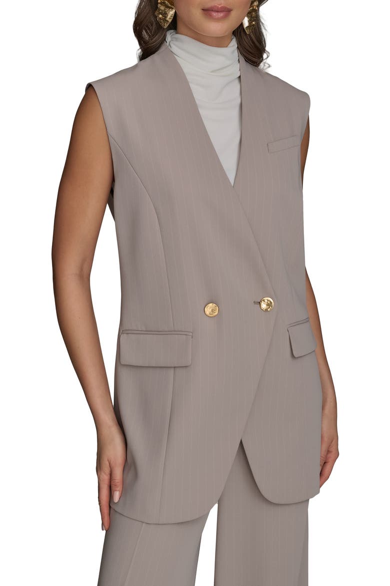 Pinstripe Double Breasted Vest, Main, color, COBBLESTONE/ CREAM