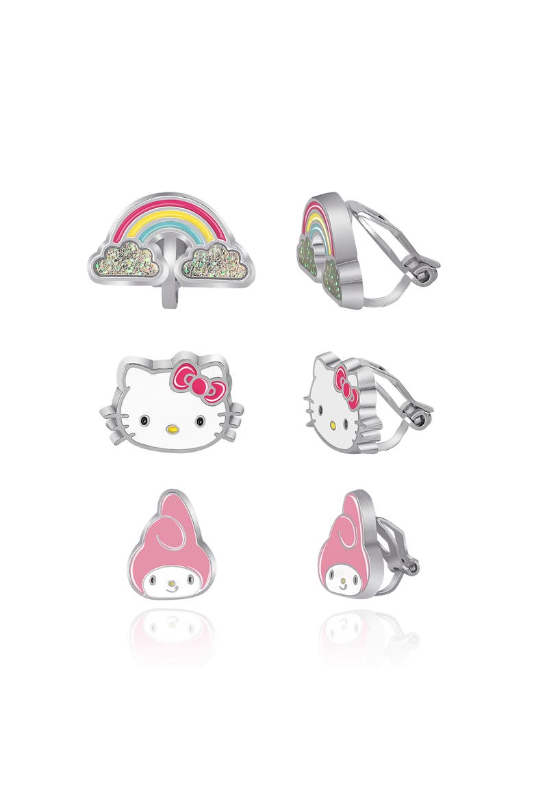 Clip On Earrings 3-Pack, Rainbow, My Melody and Hello Kitty Earrings, Main, color, Multicolor