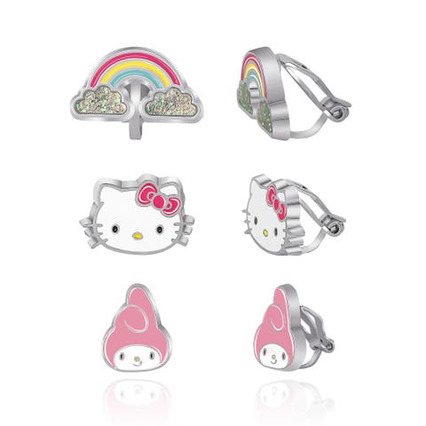 Clip On Earrings 3-Pack, Rainbow, My Melody and Hello Kitty Earrings