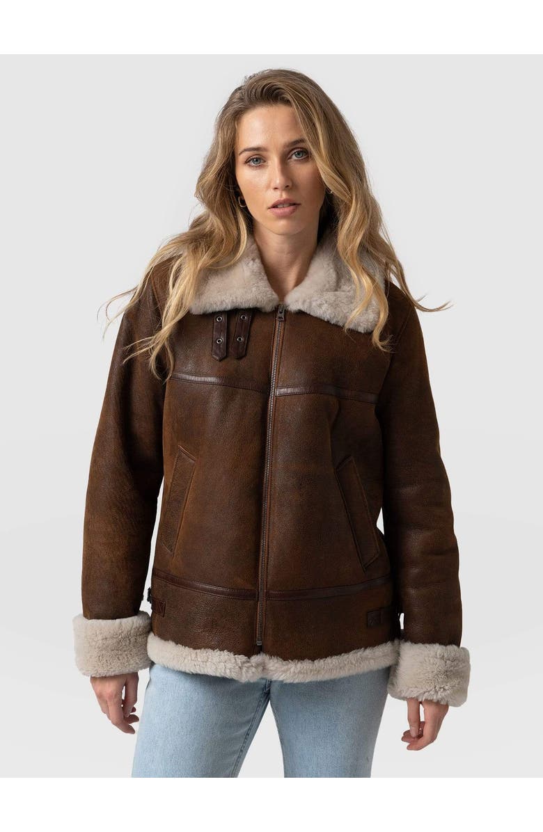 Saint + Sofia Amelia Aviator Jacket, Alternate, color, Black