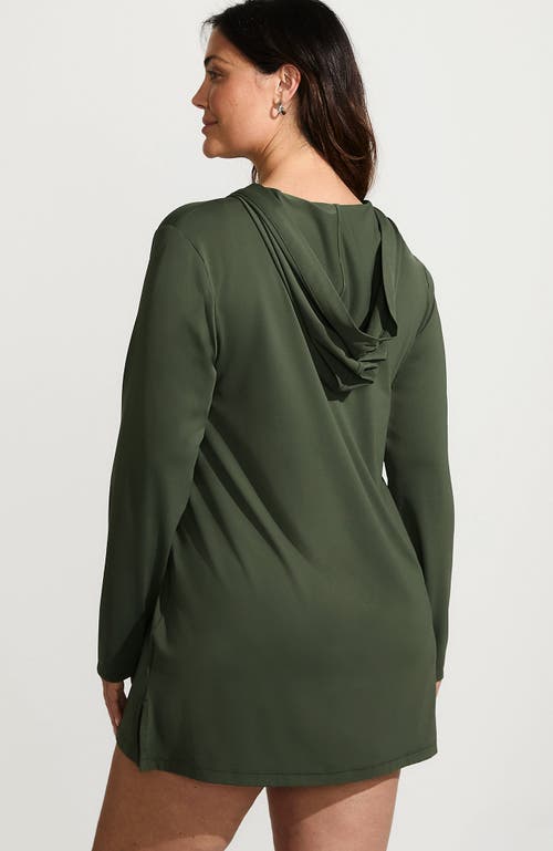Lands' End Cotton Jersey Long Sleeve Hooded Swim Cover-up Dress In Rich Olive Green