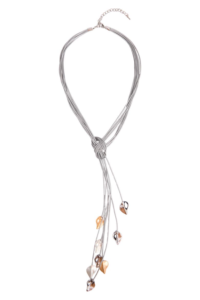 Metallic Leaf Pendant Necklace, Main, color, GREY