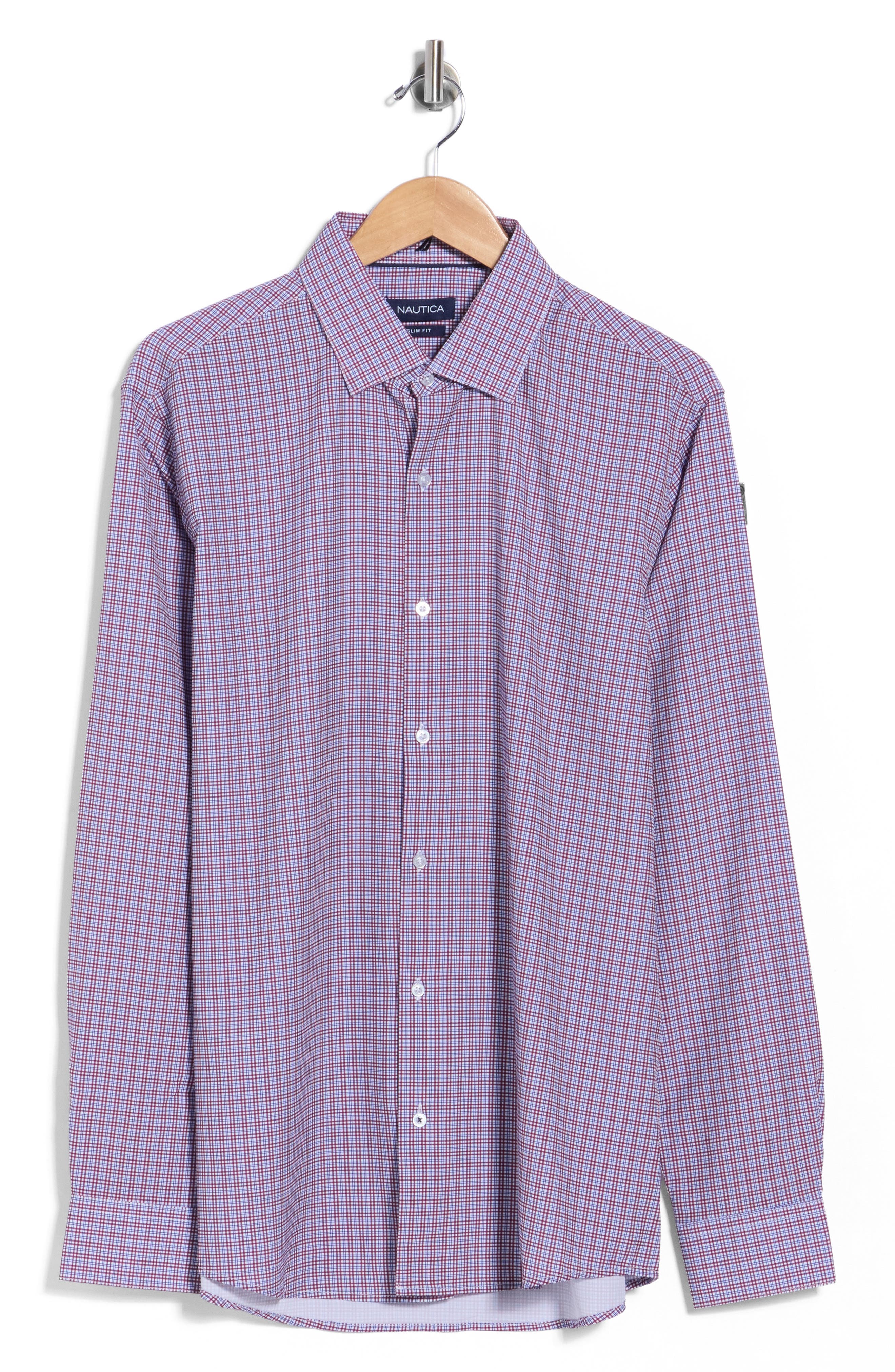 Slim Fit Windowpane Stretch Dress Shirt
