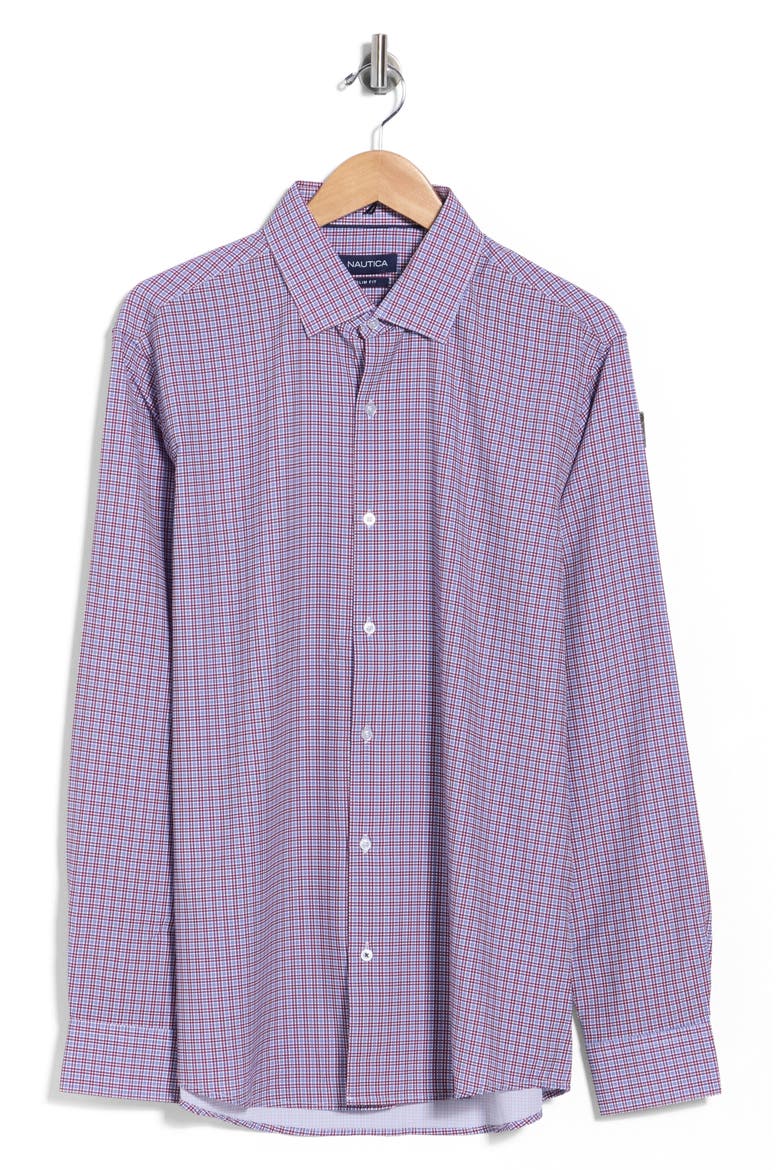Slim Fit Windowpane Stretch Dress Shirt, Main, color, WHT/ BURG/ NVY