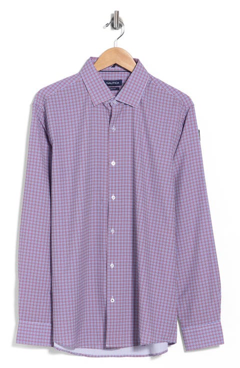 Slim Fit Windowpane Stretch Dress Shirt