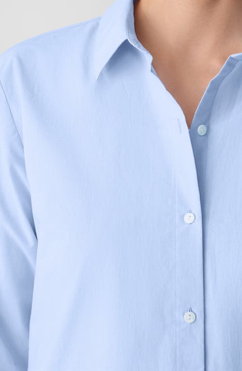 Eileen Fisher Stripe Organic Cotton Button-up Shirt In Blue