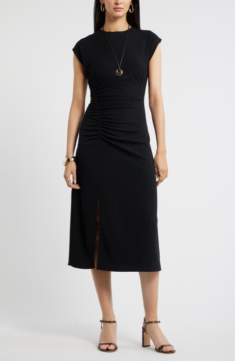 Side Ruched Knit Midi Dress