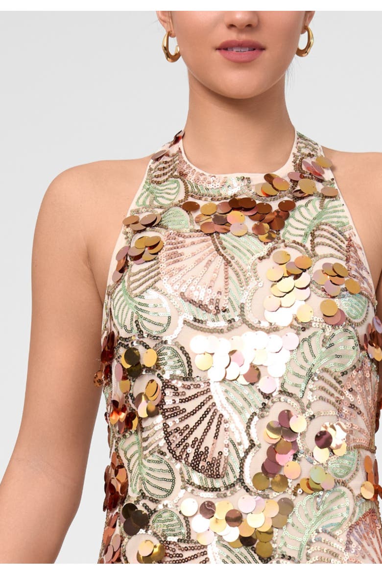 Xiomara Sequin Halter Mini Dress, Alternate, color, Buff Nude
