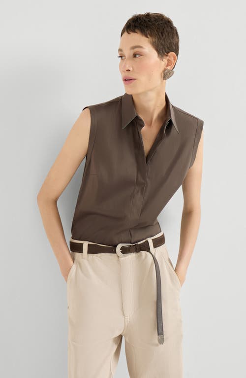 Brunello Cucinelli Stretch Poplin Shirt In Brown