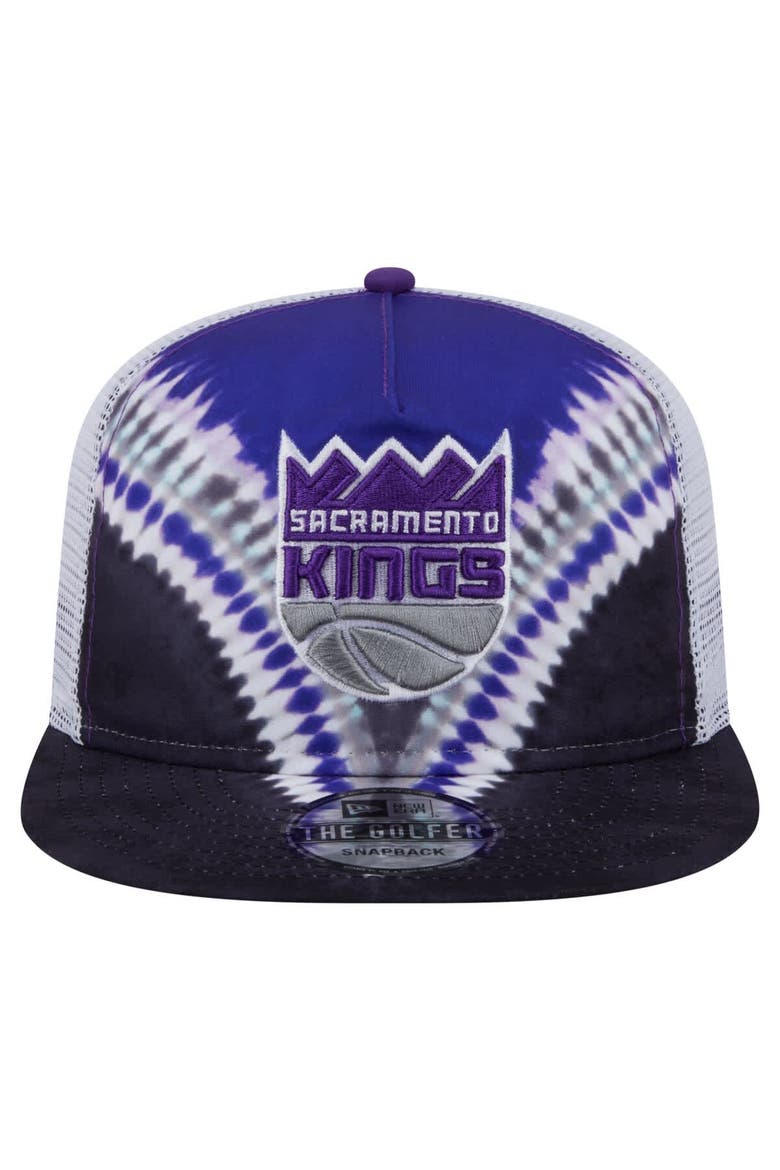 Men's New Era Black/Purple Sacramento Kings Throwback Dye Golfer Snapback Hat, Alternate, color, Black