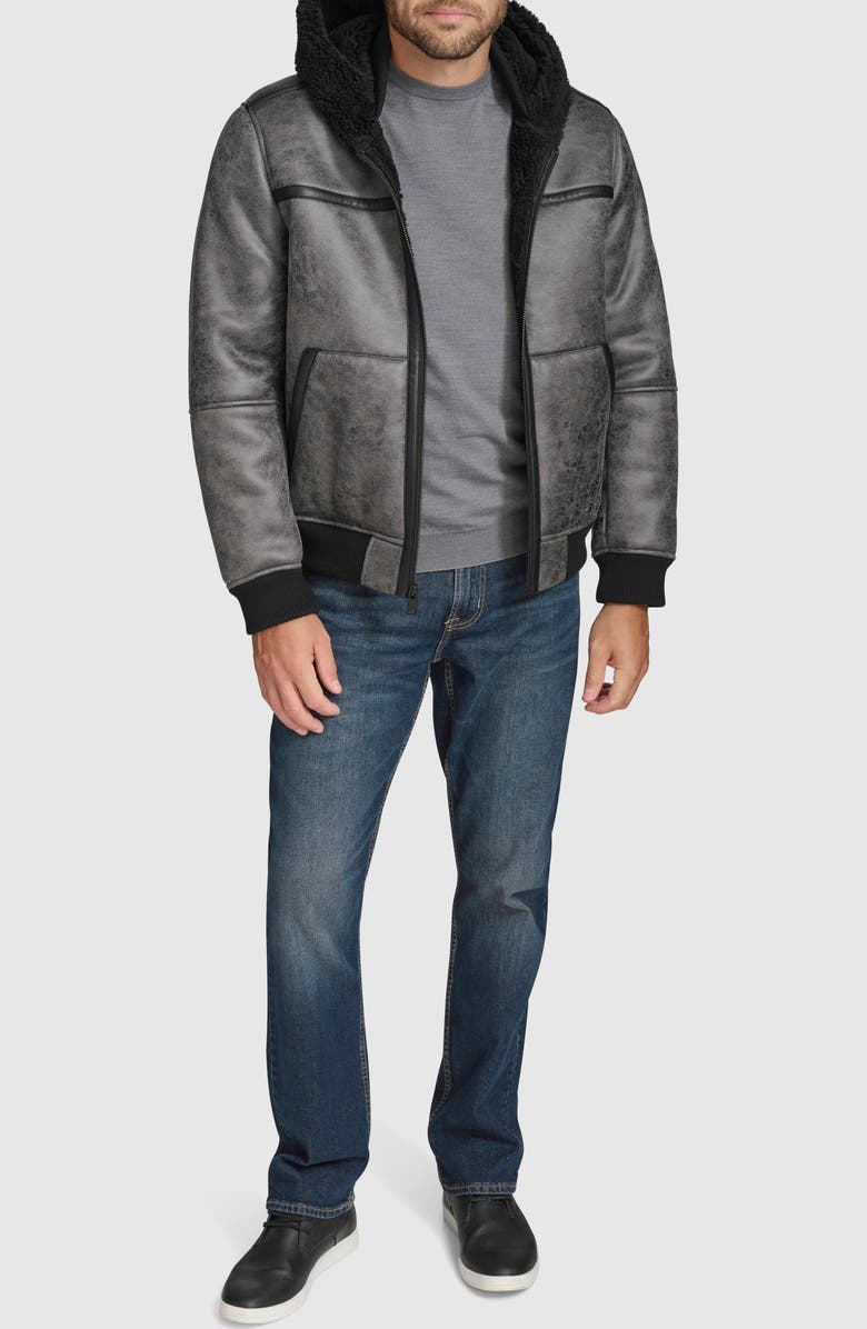 Andrew Marc Crackle Faux Shearling Lined Faux Leather Jacket, Alternate, color, 