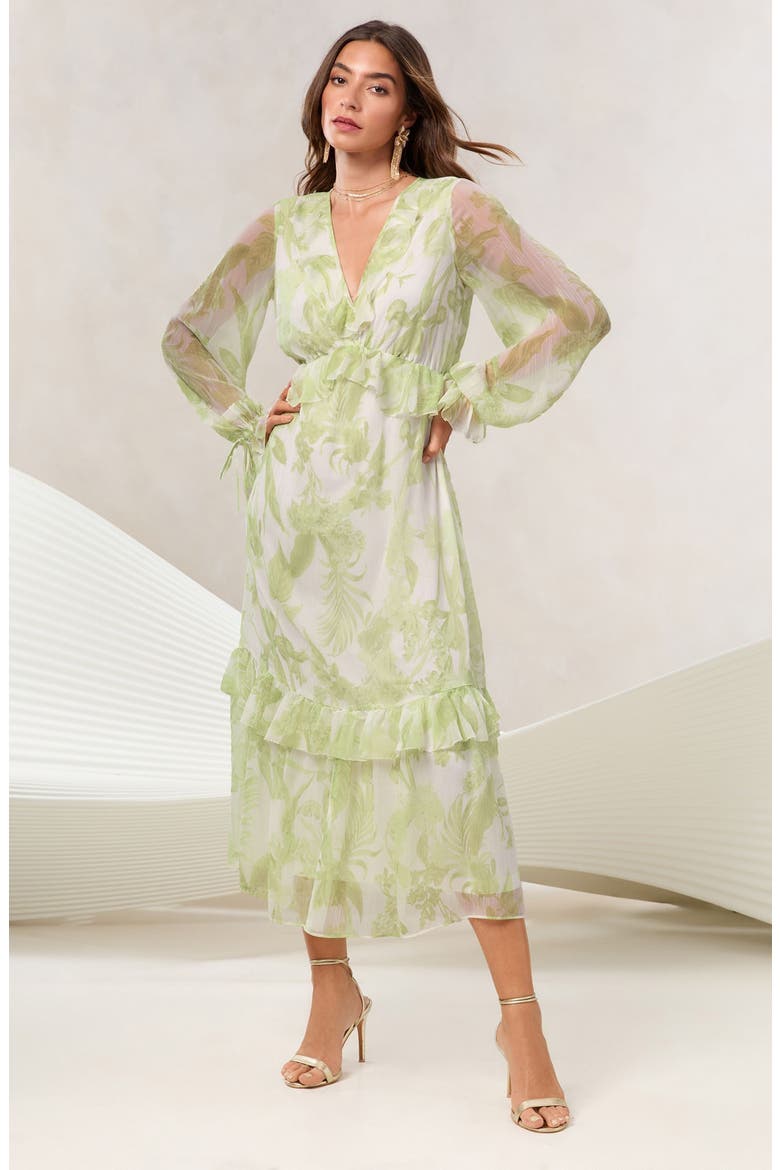 Long Sleeve Floral Print Chiffon Dress, Alternate, color, GREEN