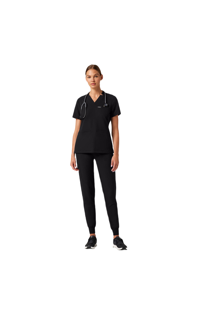 JAANUU Helia Women's 3-Pocket Slim Notched V-Neck Scrub Top, Alternate, color, Black