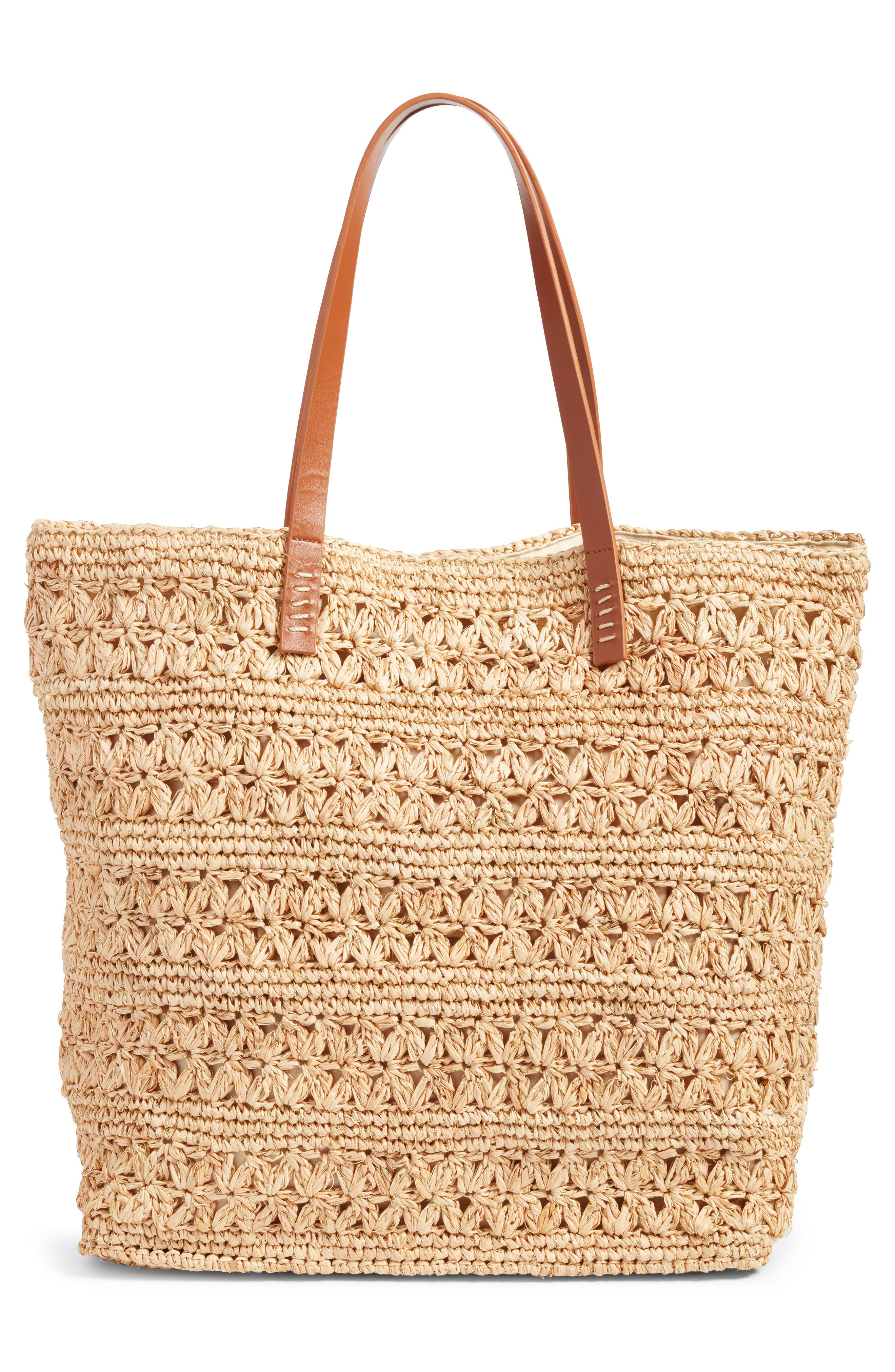 Packable Raffia Crochet Tote, Alternate, color, NATURAL/ GOLD