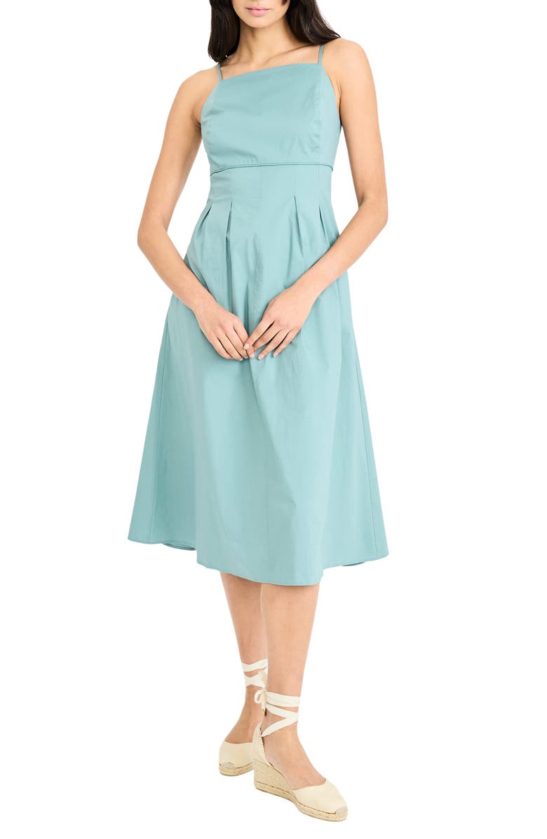 Maggy London Spaghetti Strap Pleated Midi Dress, Main, color, Mineral Blue