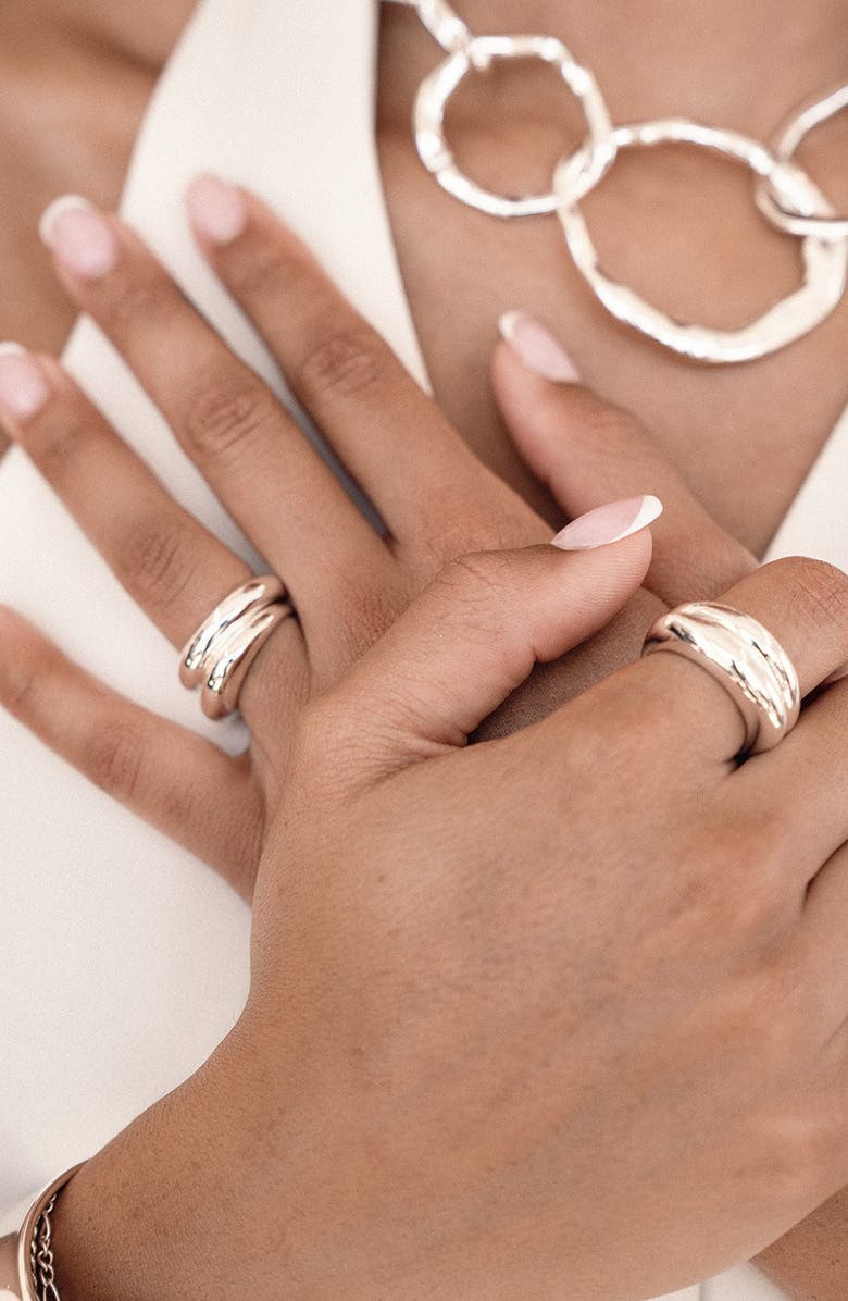 Ettika Modern Dome Set of Two Rings, Alternate, color, Silver