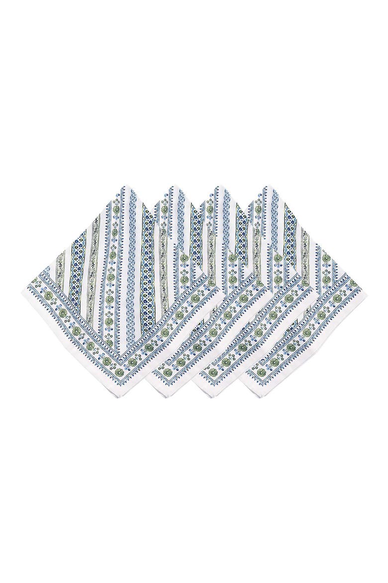 Sevilla Stripe Set of 4 Cotton Sateen Napkins, Main, color, GREEN
