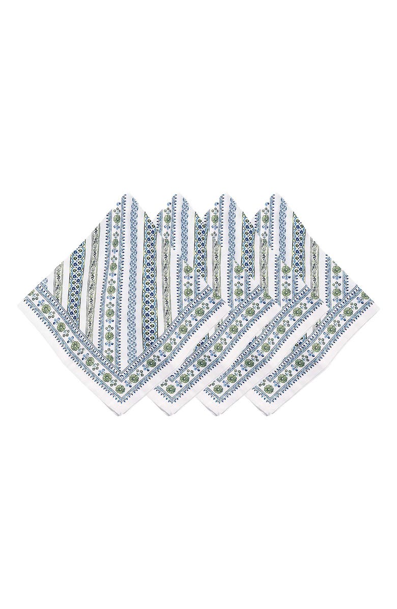 Juliska Sevilla Stripe Set of 4 Cotton Sateen Napkins, Main, color, Green