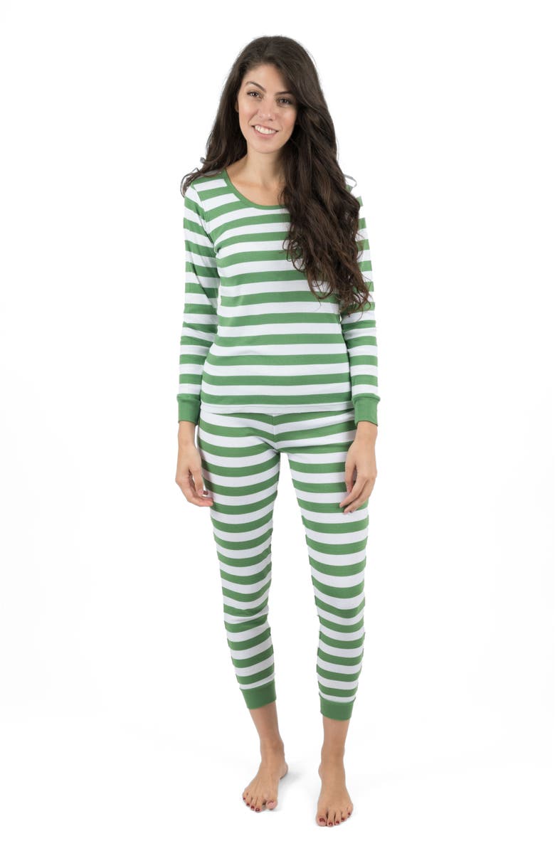 Leveret Women
s Cotton Striped Matching Family Holiday Pajamas, Main, color, Green 
White