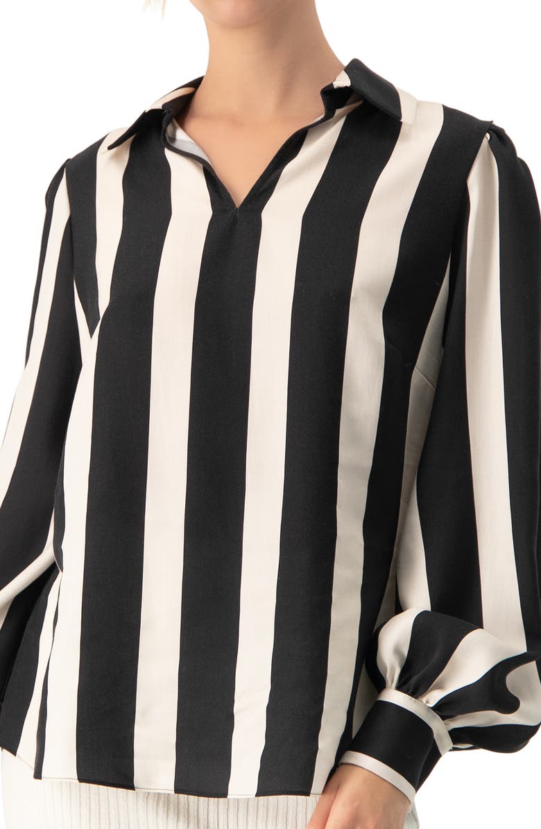 IVONNE Collared Long Sleeve Striped Blouse, Alternate, color, Black