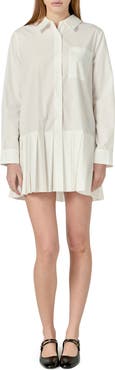 English Factory Pleated Long Sleeve Shirtdress