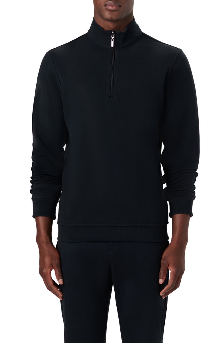 Bugatchi Reversible Knit Quarter Zip Pullover, Main, color, Caviar