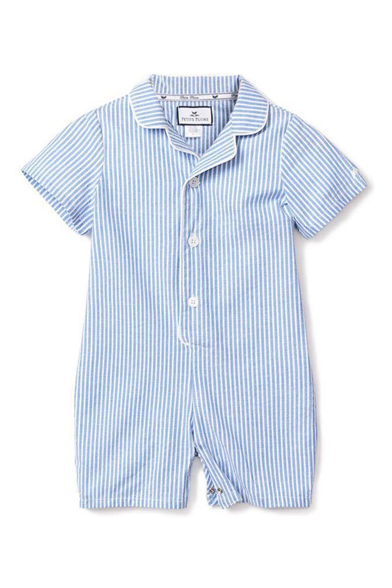 French Blue Seersucker Summer Romper, Main, color, BLUE