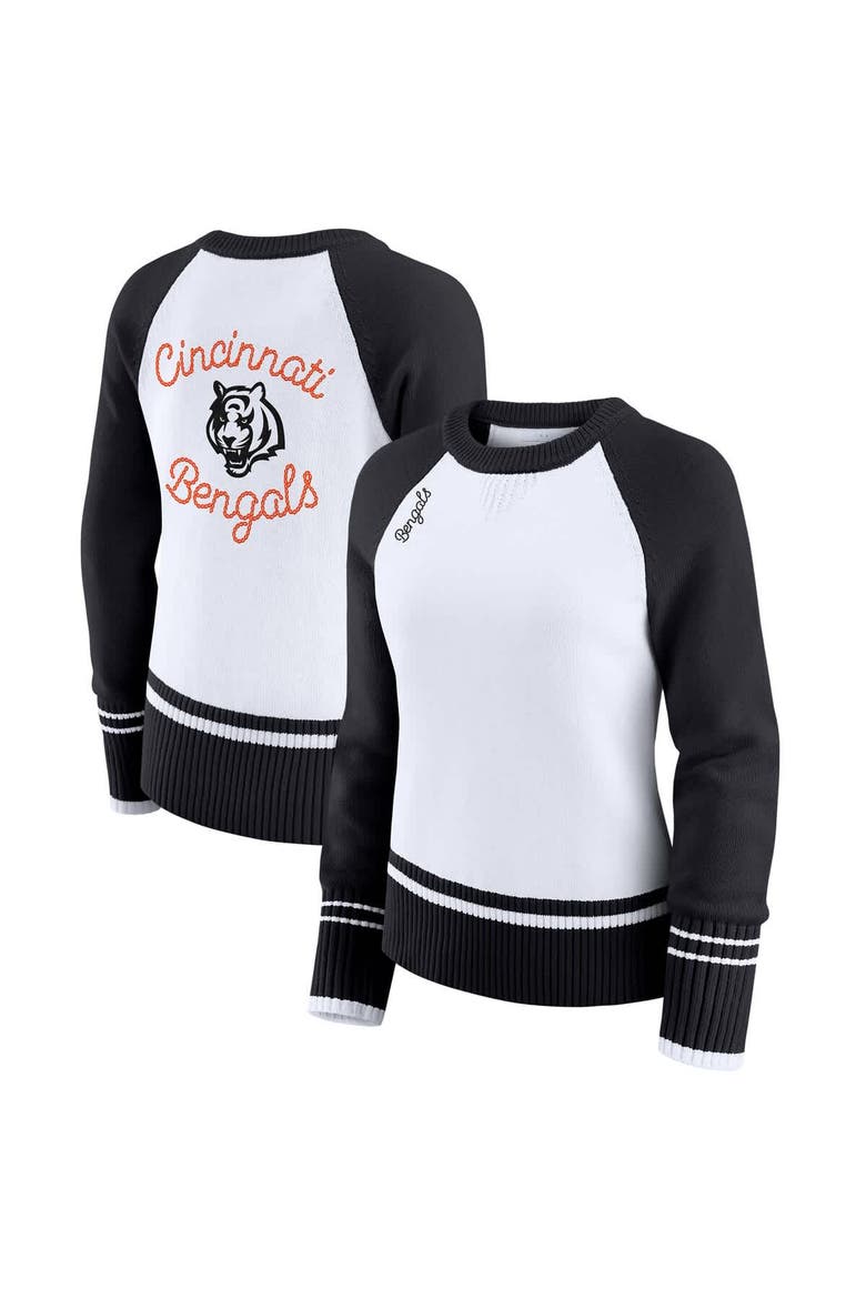 Women's WEAR by Erin Andrews White/Black Cincinnati Bengals Colorblock Raglan Sweater, Main, color, White