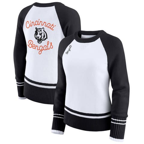 Women's WEAR by Erin Andrews White/Black Cincinnati Bengals Colorblock Raglan Sweater