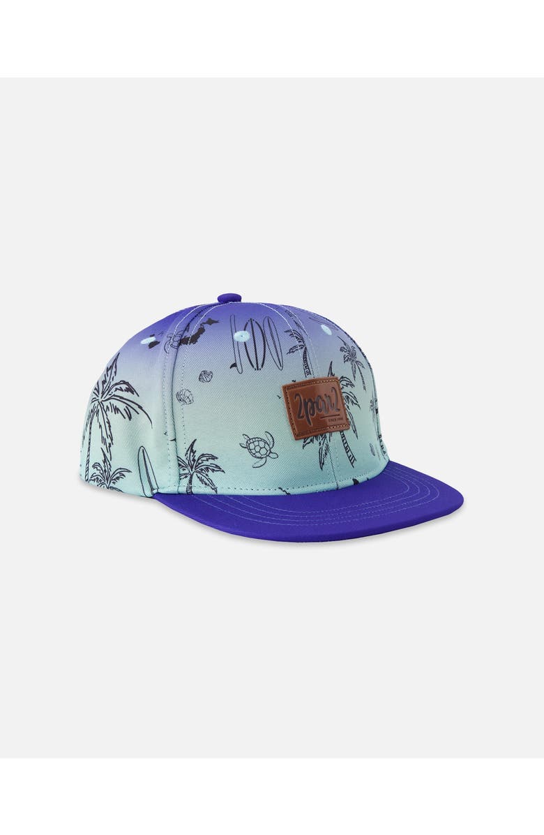 Deux par Deux Boy Flat Brim Beach Cap, Main, color, Blue Beach Print