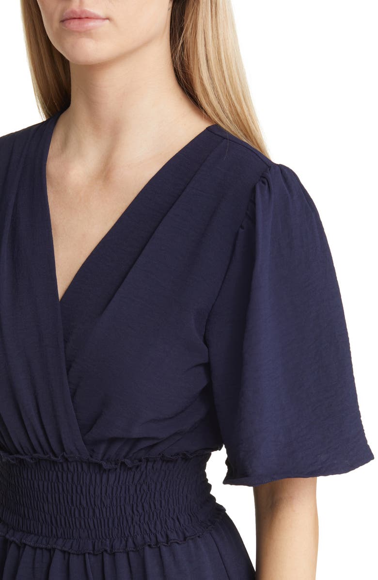 Fraiche by J Smocked Flutter Sleeve Tulip Hem Maxi Dress, Alternate, color,