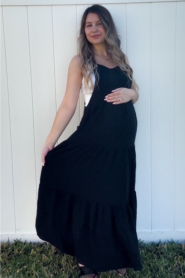 Button Sling Tiered Midi Dress, Alternate, color, Black