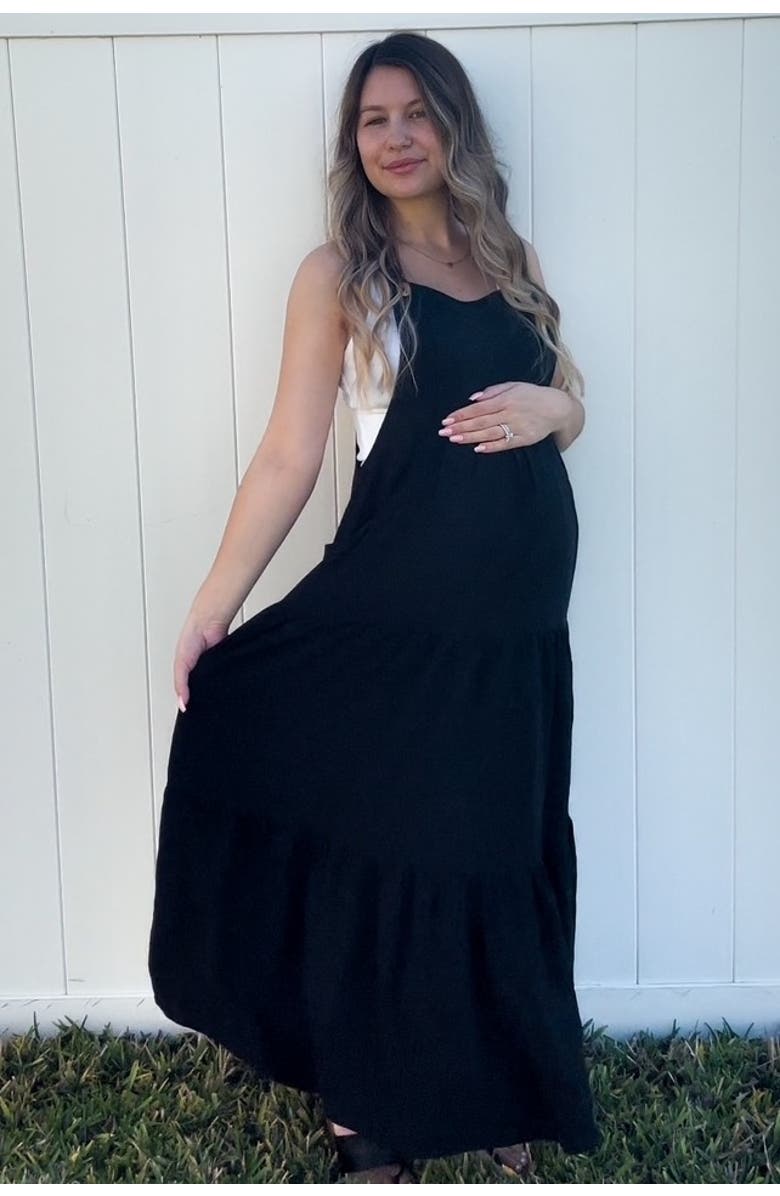 PinkBlush Button Sling Tiered Midi Dress, Alternate, color, Black