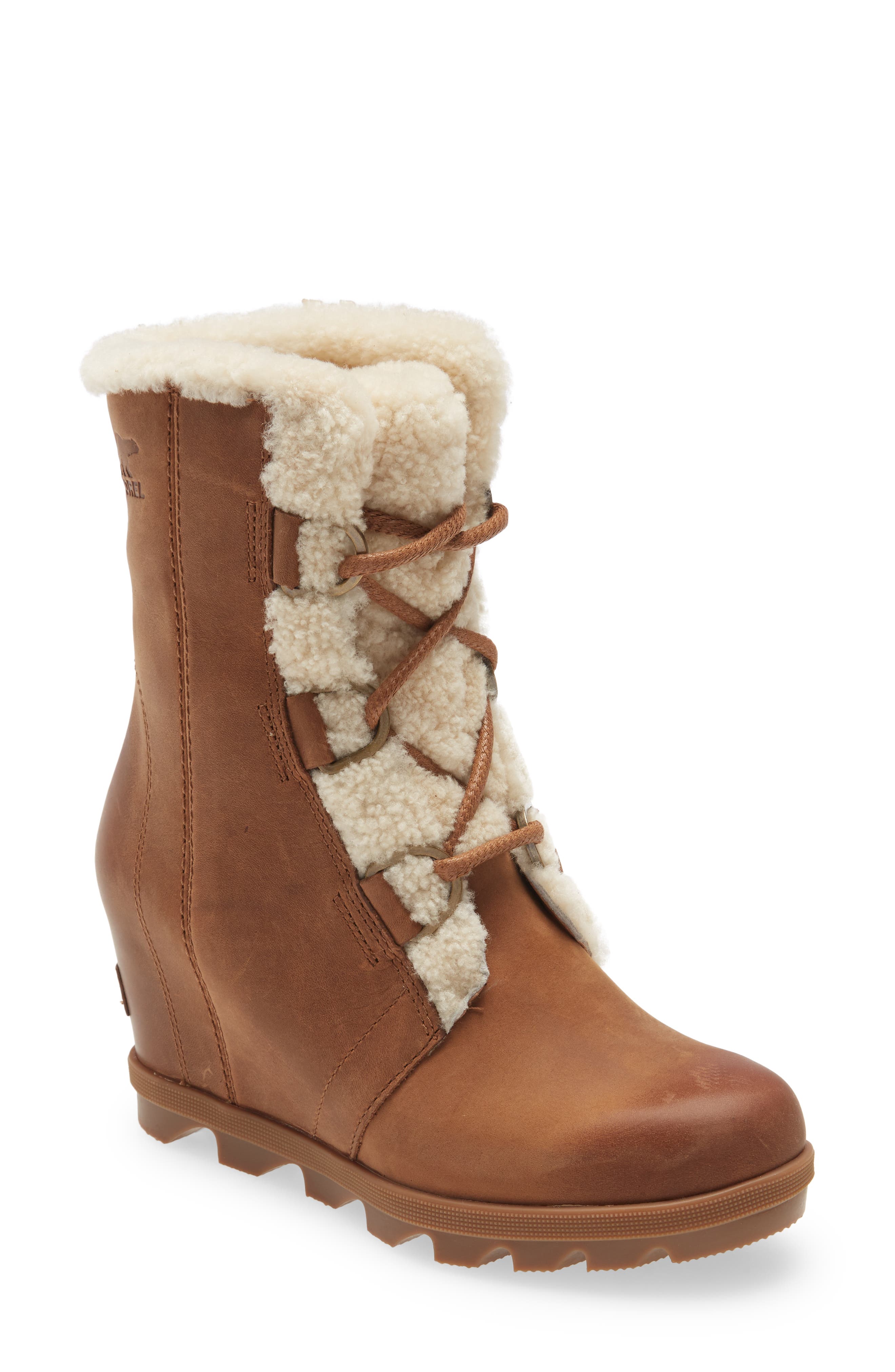 SOREL Joan of Arctic<sup>™</sup> Wedge II Genuine Shearling Lace-Up Boot, Main, color, 