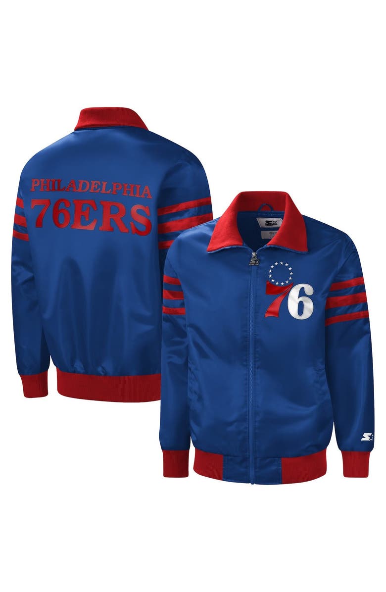 STARTER Men's Starter Royal Philadelphia 76ers The Captain II Full-Zip Varsity Jacket, Main, color, 