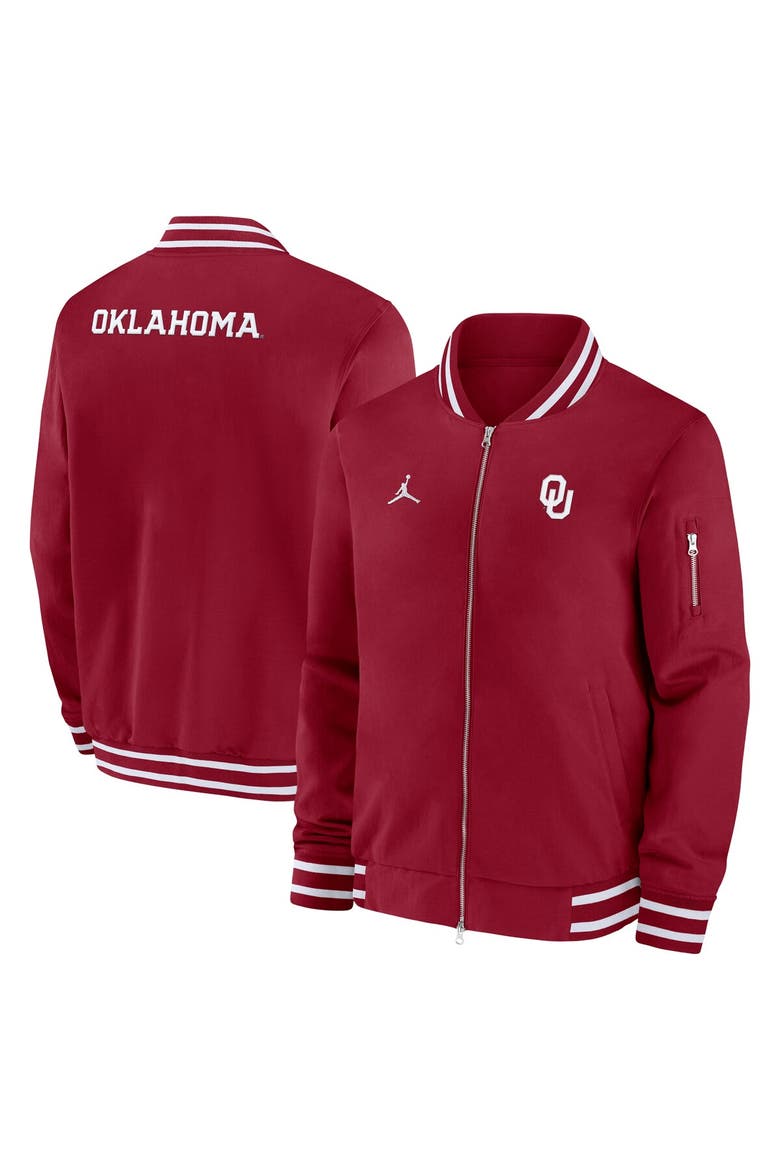 Men's Jordan Brand Crimson Oklahoma Sooners 2024 Sideline Full-Zip Bomber Jacket, Main, color, Crimson