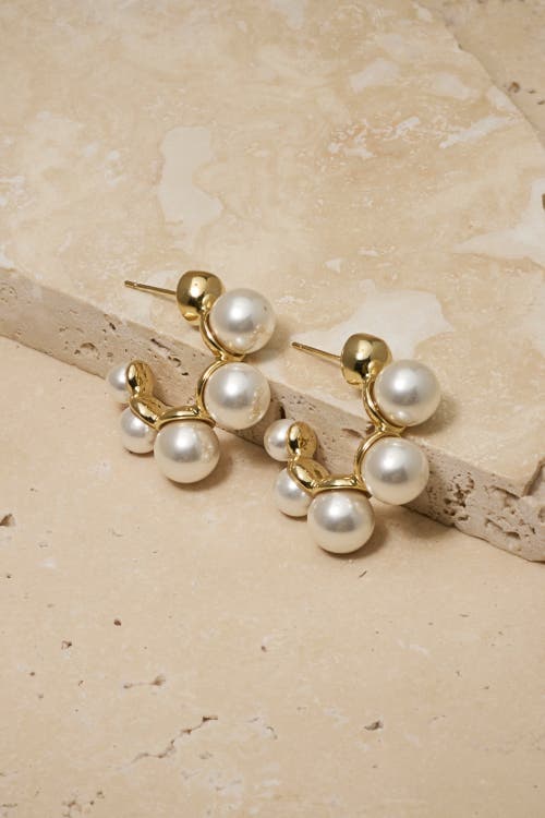 Untamed Petals Cassandra Pearl Hoops In Gold