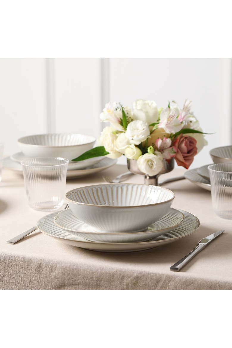 Linea Stoneware 16-Piece Dinnerware Set with Glasses, Alternate, color, White