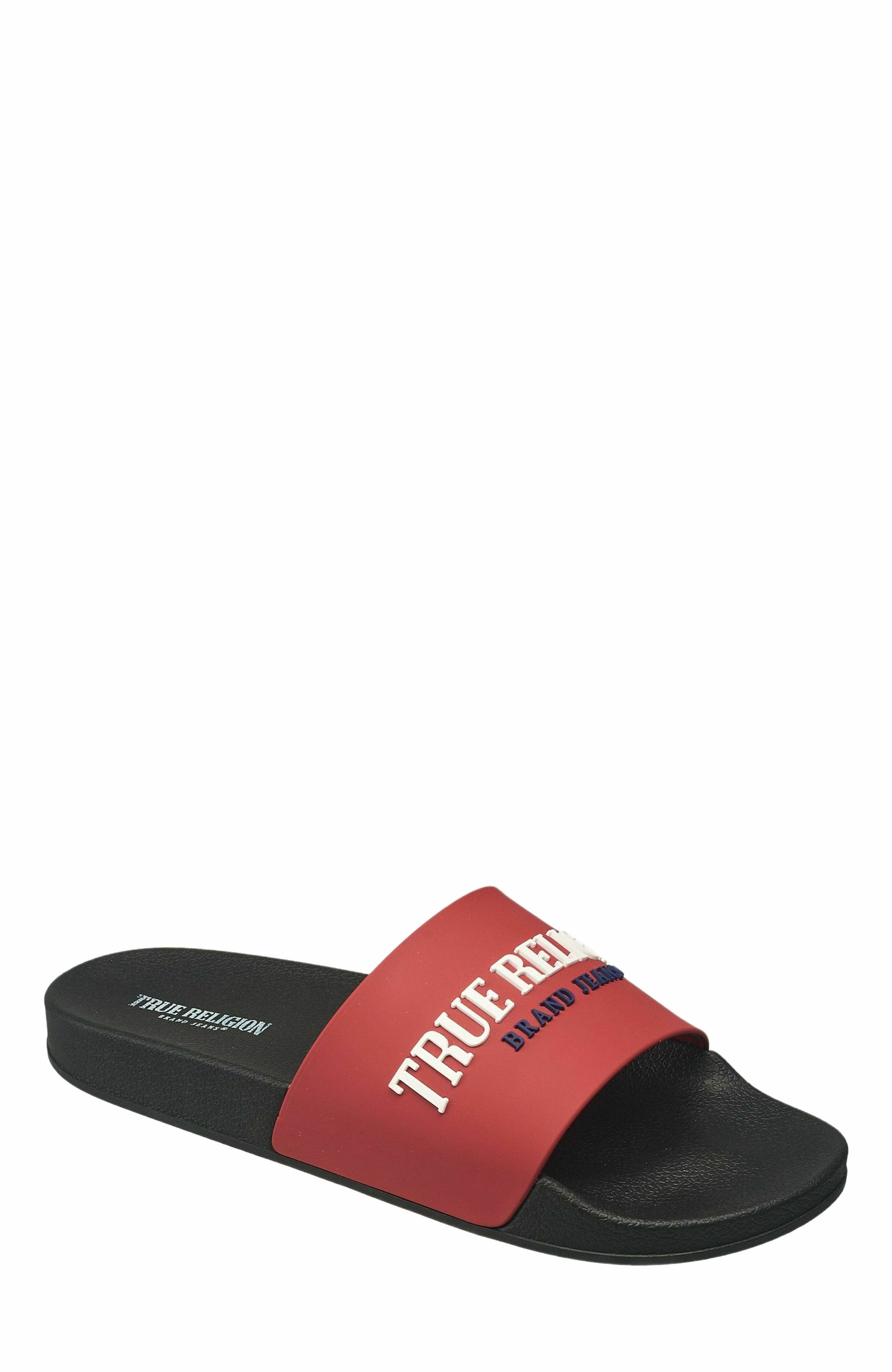 True Religion Men's Weezy Logo Slide, Main, color, Red