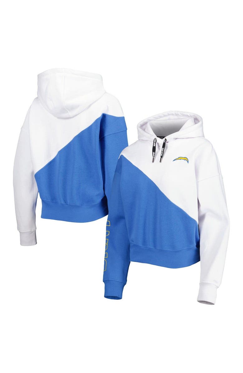 DKNY SPORT Women's DKNY Sport White/Powder Blue Los Angeles Chargers Bobbi Color Blocked Pullover Hoodie, Main, color, White