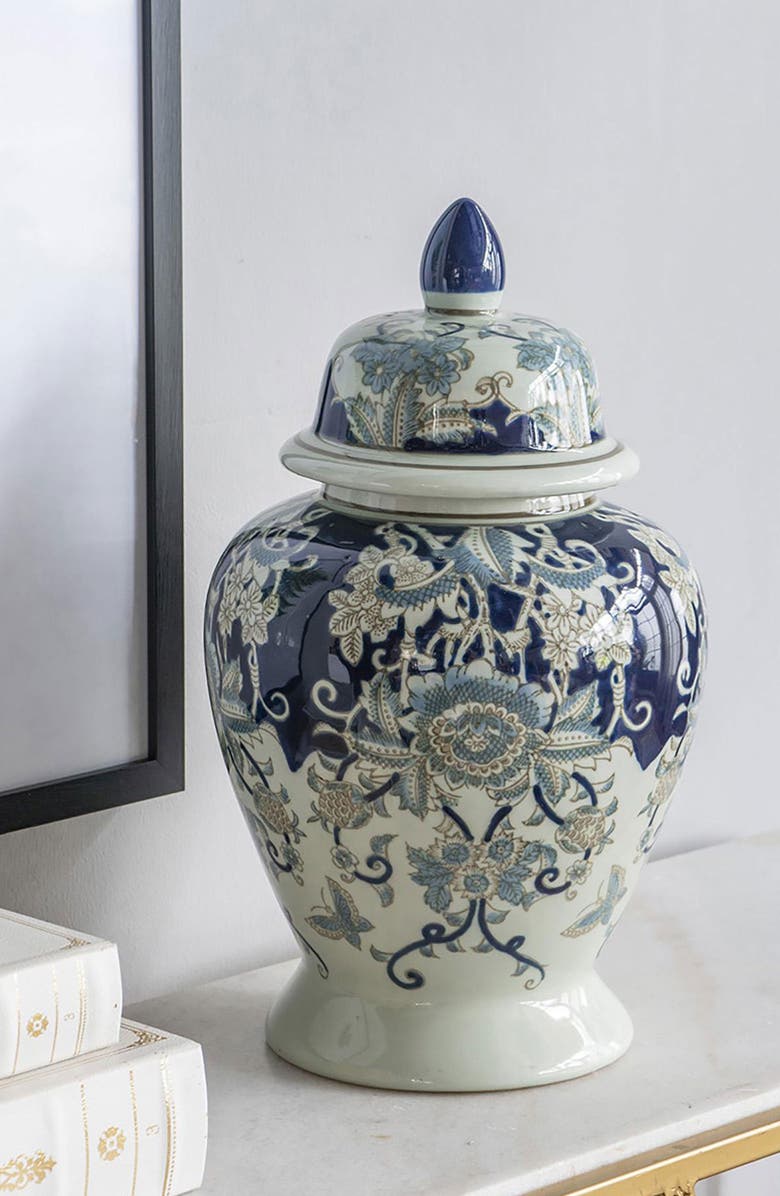 A & B Home Bryn Ginger Porcelain Lidded Jar, Alternate, color, Blue