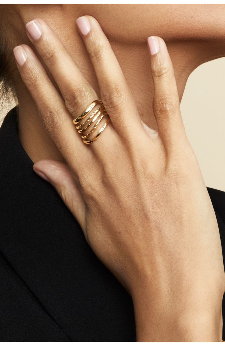 Oradina 14K Yellow Gold Wavy Stack Ring, Alternate, color, Yellow Gold