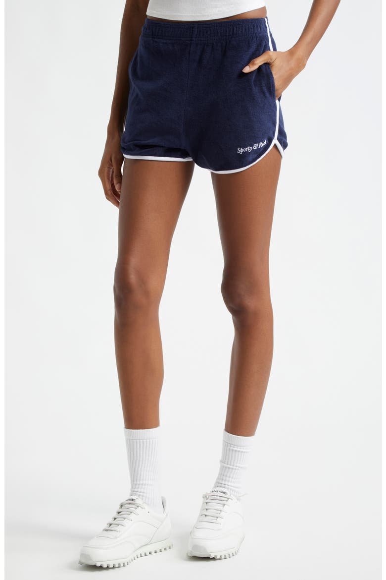 Italic Logo Cotton Terry Shorts, Alternate, color, NAVY
