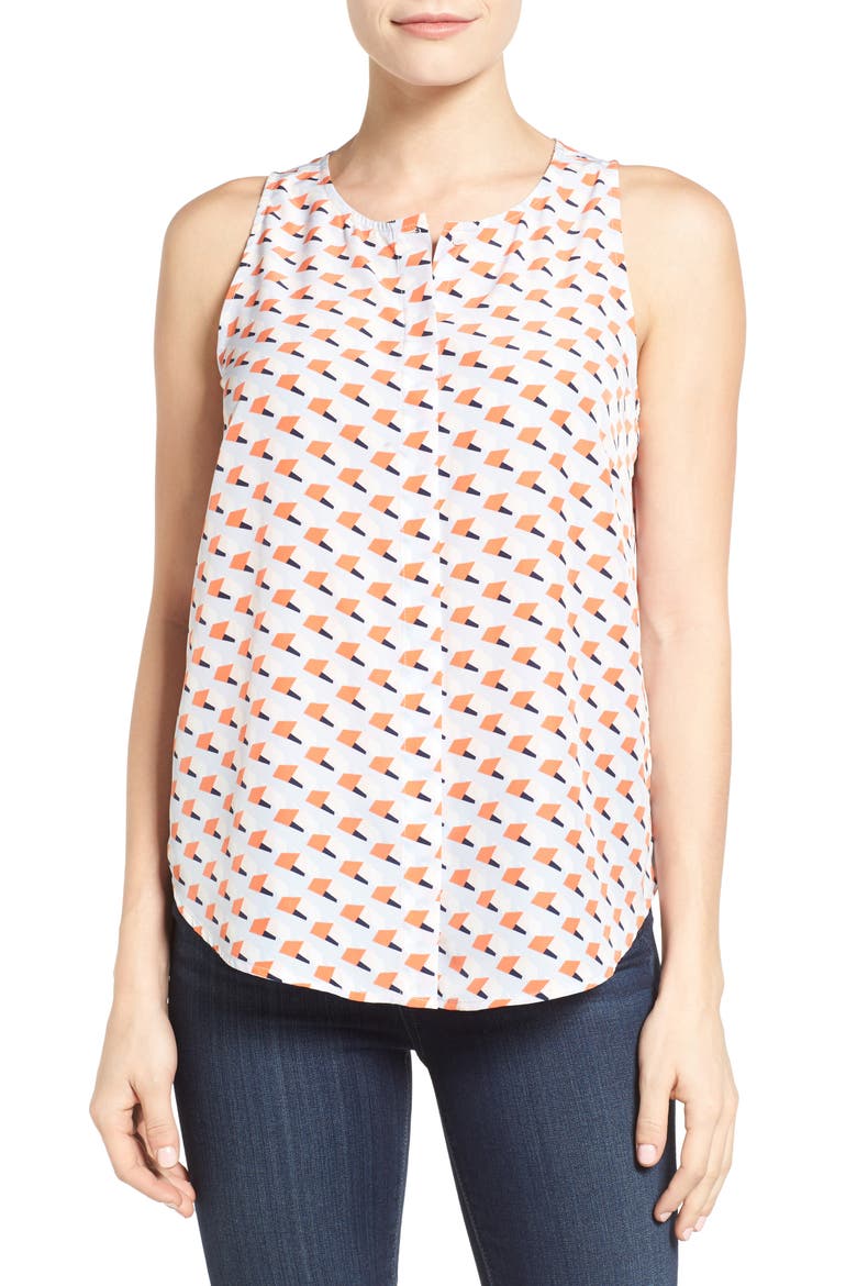 Button Front Print Tank, Main, color, BLUE- ORANGE RETRO GEO