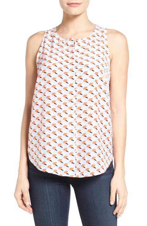 Button Front Print Tank